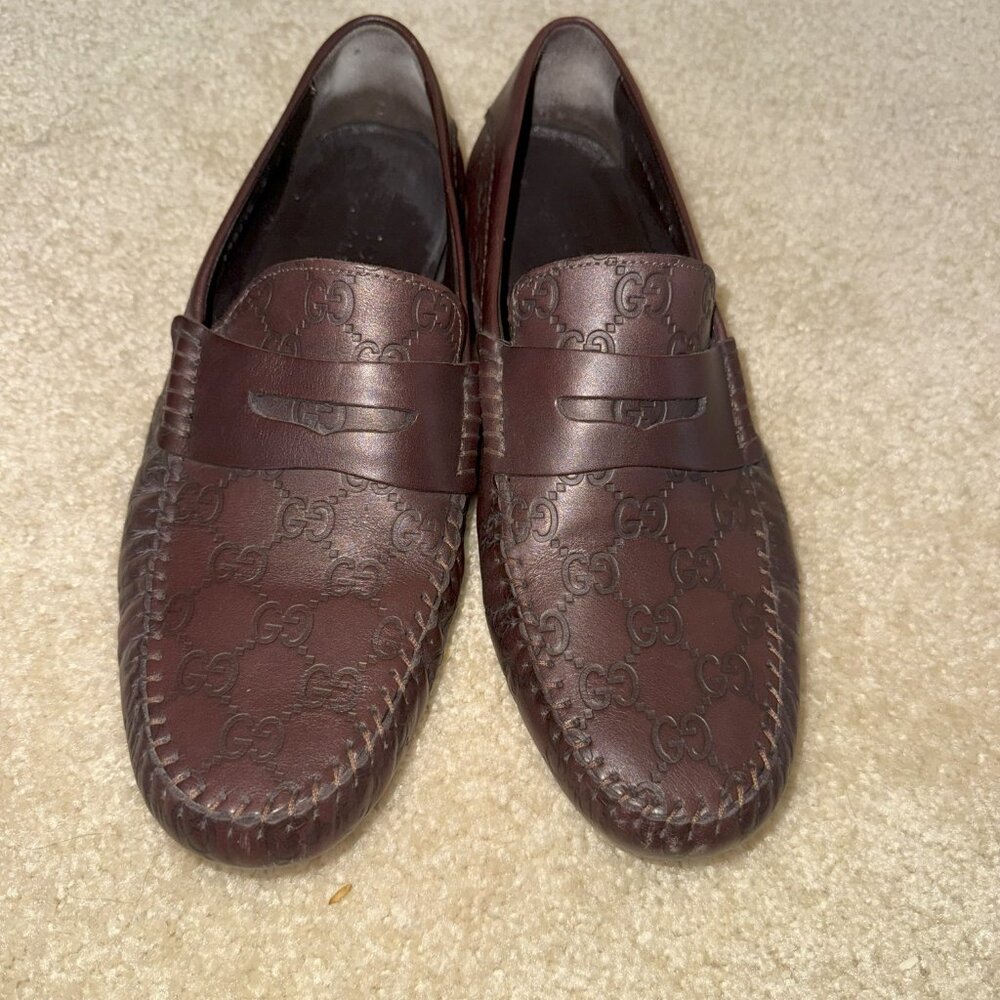 Gucci Men’s Brown Leather Dress Shoes 7G 8.5USA Moccasin Driver Loafer 170618